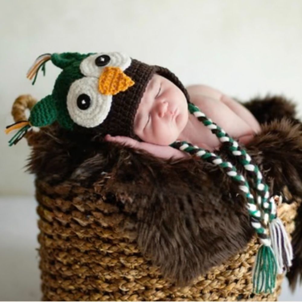 Daisy Baby Unisex Kids Owl Beanie Hat Hunter Green Photography 2-8 years NWT